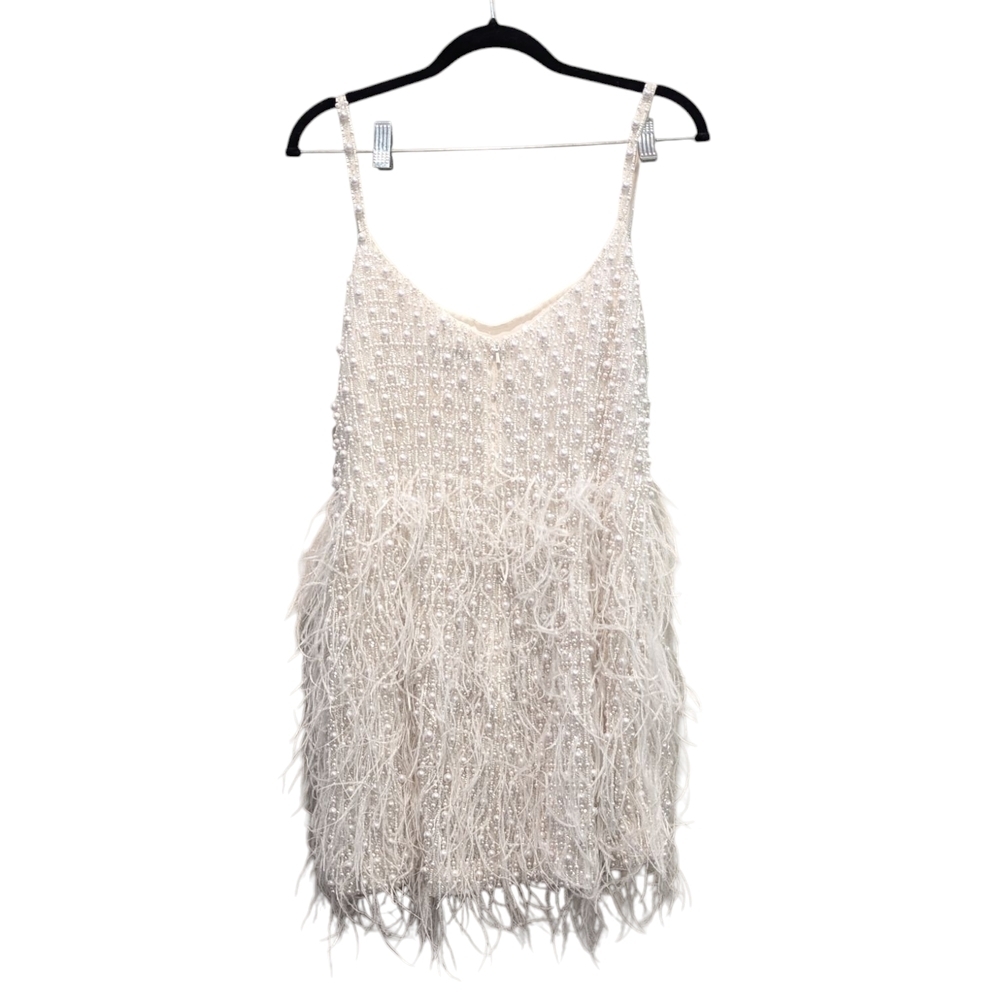 Nadine Merabi Carrie White Beaded Feather Cocktail Dress Size 12/XL - Picture 8 of 16